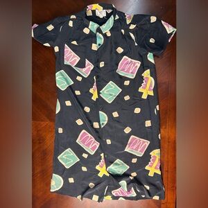 Saint Pierre vintage Colorful Graphic Button-Up Dress 100% silk